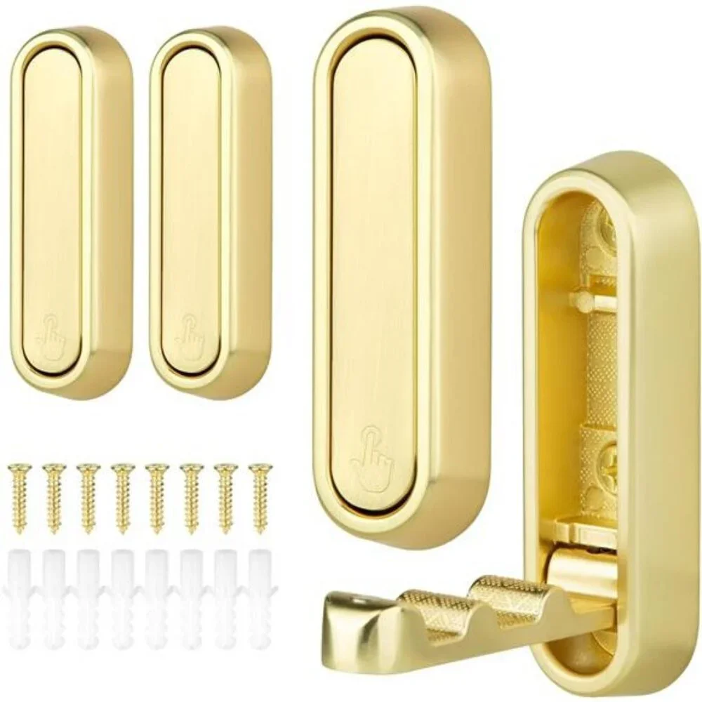 Gold Wall Hooks Foldable Heavy Duty Coat Towel Bag Backpack Hangers Set of 4 Pc